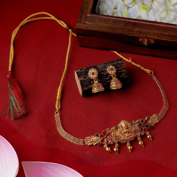 Dajinn Mahesa Gold Red And Green Necklace Set