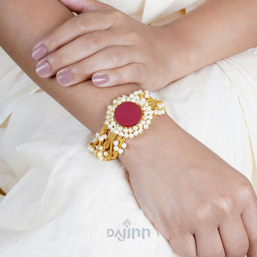 Dajinn Eiravathi red Studded layered chain pearl bracelet