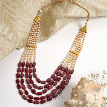 Dajinn Aarushi Red Bead And Pearl Necklace