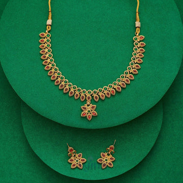 Dajinn Vyoma Red and Green Ruby Gold Necklace Set