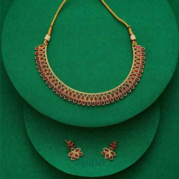 Dajinn Falguni Ruby Gold Necklace Set
