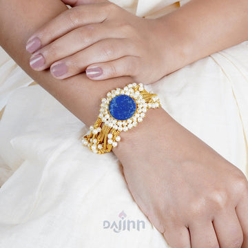 Dajinn Eiravathi Blue Studded Layered Chain Pearl Bracelet