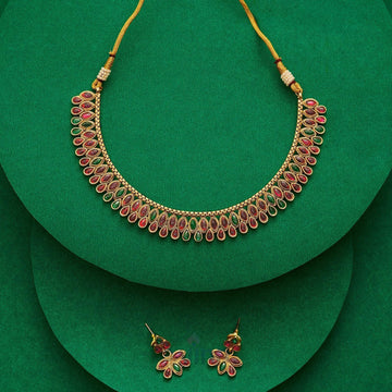 Dajinn Hrishita Ruby and Green Gold Necklace Set
