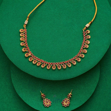 Dajinn Vamiksha Red and Green Ruby Gold Necklace Set