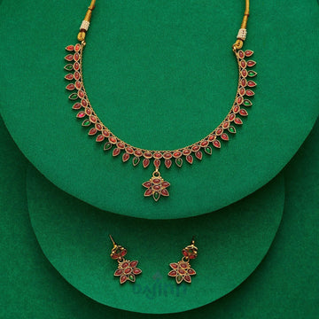 Dajinn Yashasvi Red and Green Ruby Gold Necklace Set
