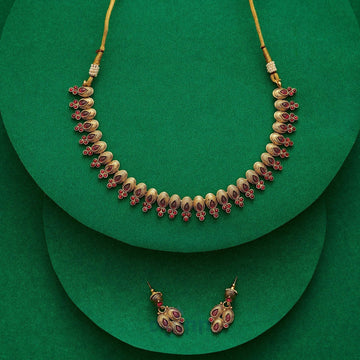 Dajinn Kashvini Ruby Gold Necklace Set