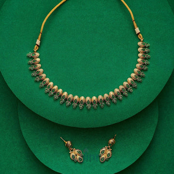 Dajinn Chitrangada Green Gold Necklace Set