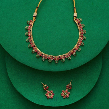 Dajinn Anubha Red and Green Ruby Gold Necklace Set