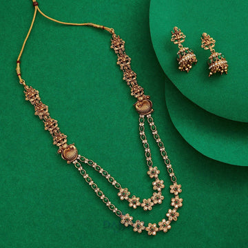 Dajinn Chaitanya Gold Finish Green Necklace Set