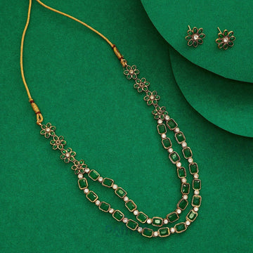 Dajinn Ishanya Gold Finish Green Necklace Set