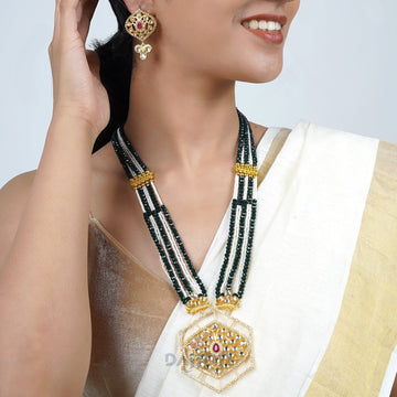 Mangalam green beaded festive necklace set