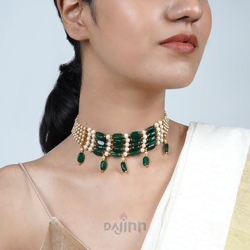 Dajinn Alpa Green And White Bead Stacked Necklace