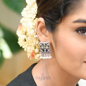 Miniature Black Enamel Silver Earrings