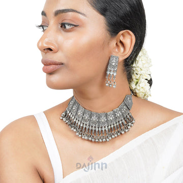 Dajinn Aanchal Silver Oxidised Necklace Set