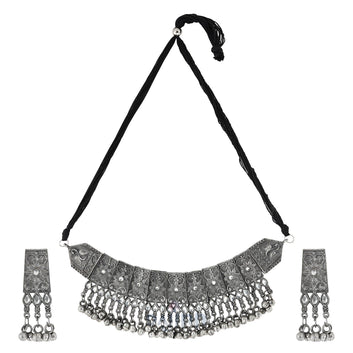 Dajinn Aanchal Silver Oxidised Necklace Set