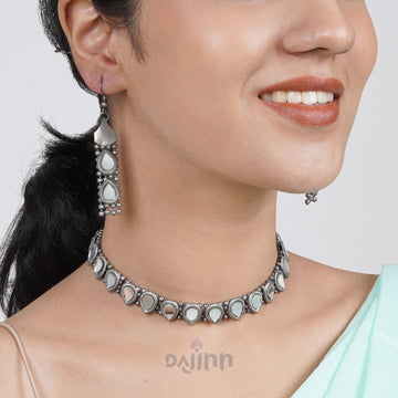 Dajinn Riddhima Silver Oxidised Necklace Set