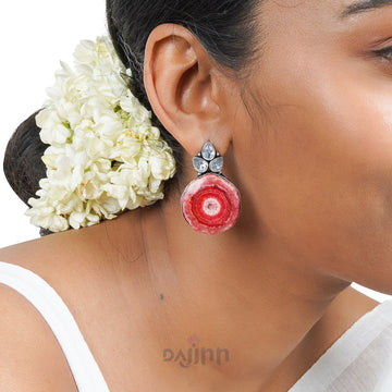 Dajinn Harika Red Silver Oxidised Earring