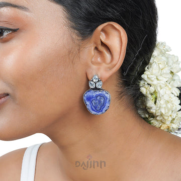 Dajinn Harika Blue Silver Oxidised Earring