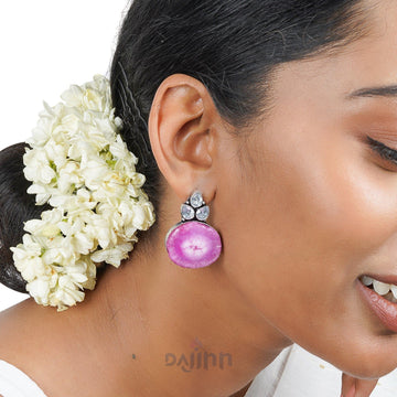 Dajinn Harika Magenta Pink Silver Oxidised Earring