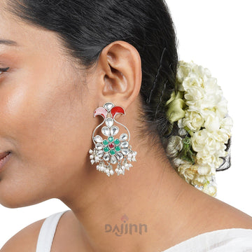 Dajinn Roopangi Red and Green Silver Oxidised Earring