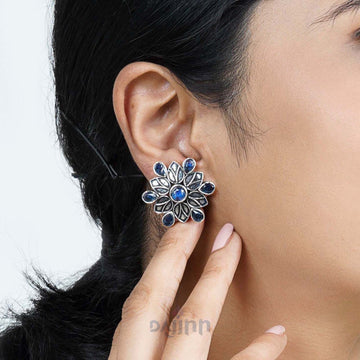 Dajinn Aashini Blue Stone Silver Oxidised Earring