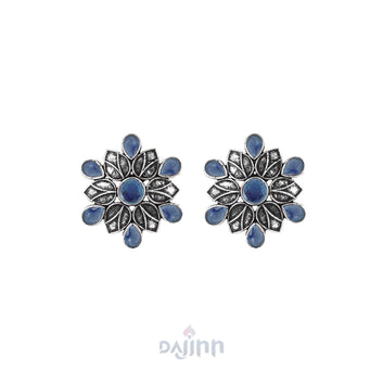 Dajinn Aashini Blue Stone Silver Oxidised Earring