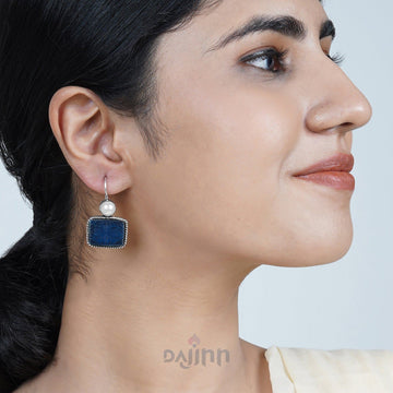 Dajinn Diti Dark Blue Stone & Pearl Earrings
