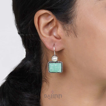 Dajinn Diti Mint Green Stone & Pearl Earrings