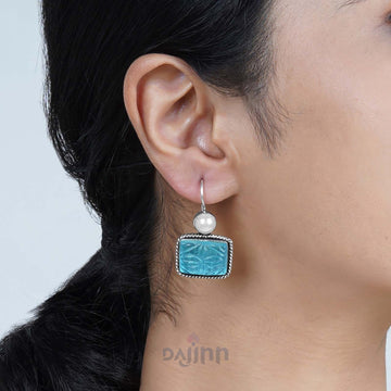 Dajinn Diti Aqua Blue Stone & Pearl Earrings