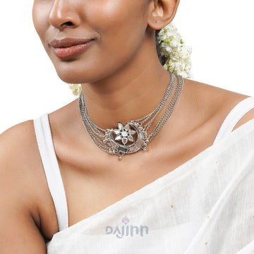 Palak Silver Oxidized Mirror Necklace