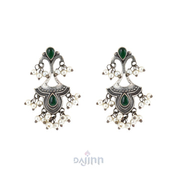 Dajinn Nilay Green Stone Silver Oxidised Earring
