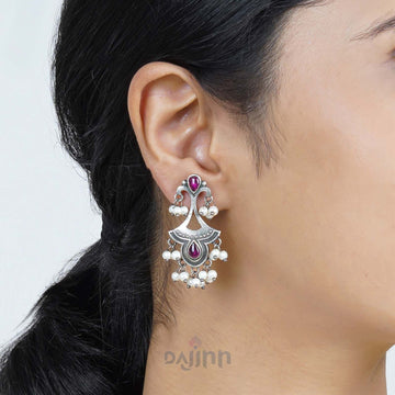 Dajinn Nilay Red Stone Silver Oxidised Earring