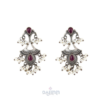 Dajinn Nilay Red Stone Silver Oxidised Earring