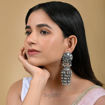 Dajinn Ekiya Silver Oxidised Ghungroo Earring