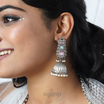 Dajinn Vaanya Pink and Green Silver Oxidised Earring