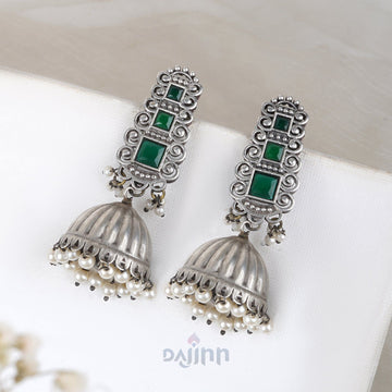 Dajinn Vaanya Green Silver Oxidised Earring