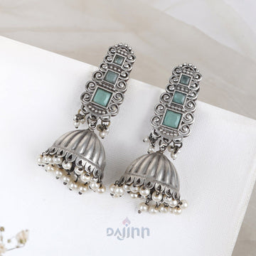 Dajinn Vaanya Mint Green Silver Oxidised Earring