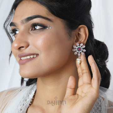 Dajinn Eesha Light Pink and Magenta Silver Oxidised Earring