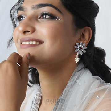 Dajinn Eesha Grey and Pink Silver Oxidised Earring