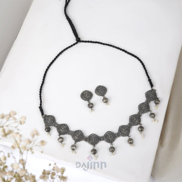 Dajinn Sajani Silver Oxidised Necklace Set