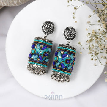 Dajinn Ganavi Blue Stone Silver Oxidised Earring