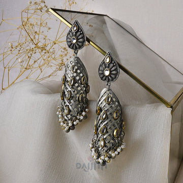 Dajinn Aarvi peacock silver gold earring