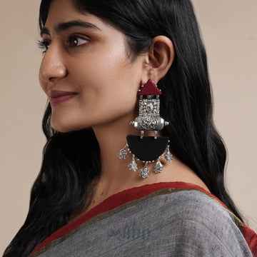 Dajinn Yaalini Maroon and Black Fabric Earring