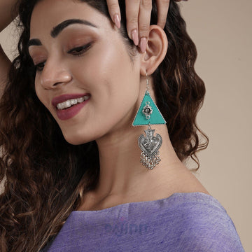 Dajinn Zue Turquoise Fabric and Silver Oxidised Earring