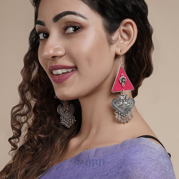 Dajinn Zue Pink Fabric and Silver Oxidised Earring