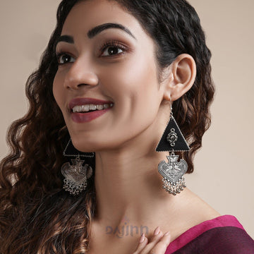 Dajinn Zue Black Fabric and Silver Oxidised Earring