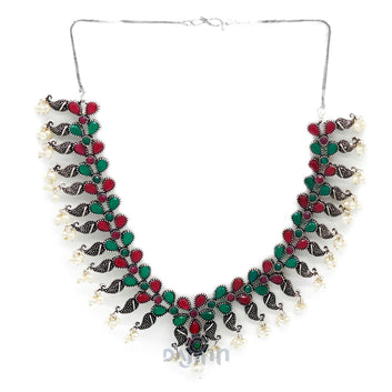 Niranjana Multi colored Silver Oxidized Necklace Set