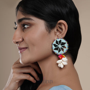 Dajinn Abhigita Blue Fabric and Mirror Earring