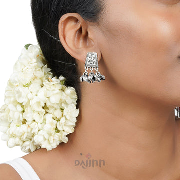 Dajinn Kanish Silver Oxidized Ghungroo Earrings
