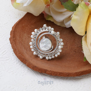 Dajinn Aarshati Pearl and Silver Oxidised Ring